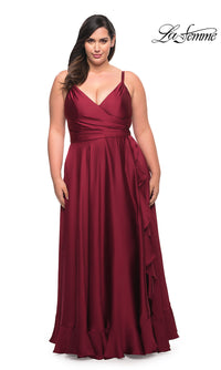 La Femme-Long Plus-Size La Femme Prom Dress with Ruffle Hem