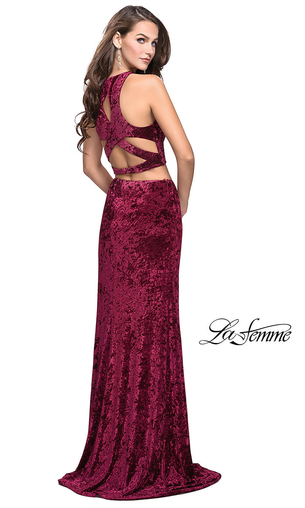 La Femme-Long Two-Piece Velvet La Femme Prom Dress