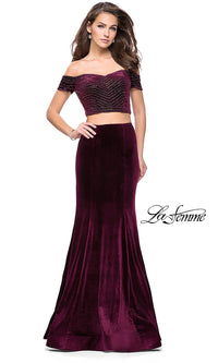La Femme-Long Two-Piece Off-the-Shoulder Velvet La Femme Prom Dress