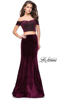 La Femme-Long Two-Piece Off-the-Shoulder Velvet La Femme Prom Dress