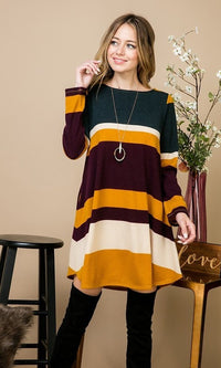 Emerald-Long Sleeve Casual Striped Fall Dress