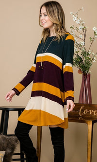 Emerald-Long Sleeve Casual Striped Fall Dress