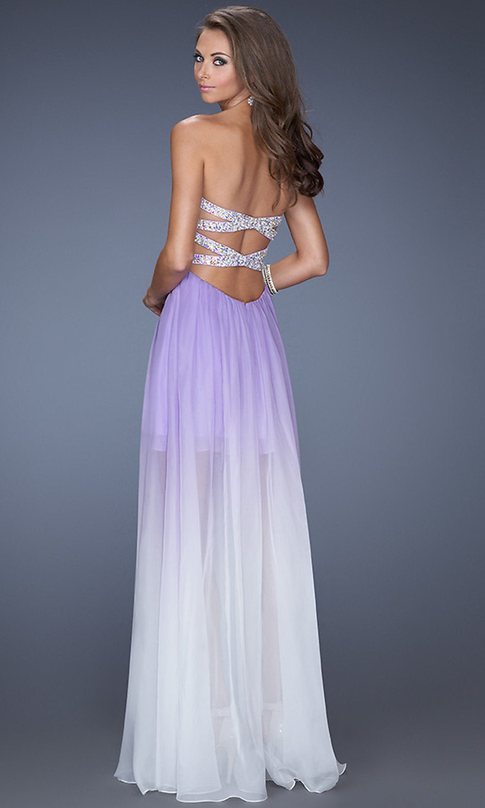 La Femme Strapless Ombre High-Low Prom Dress -PromGirl