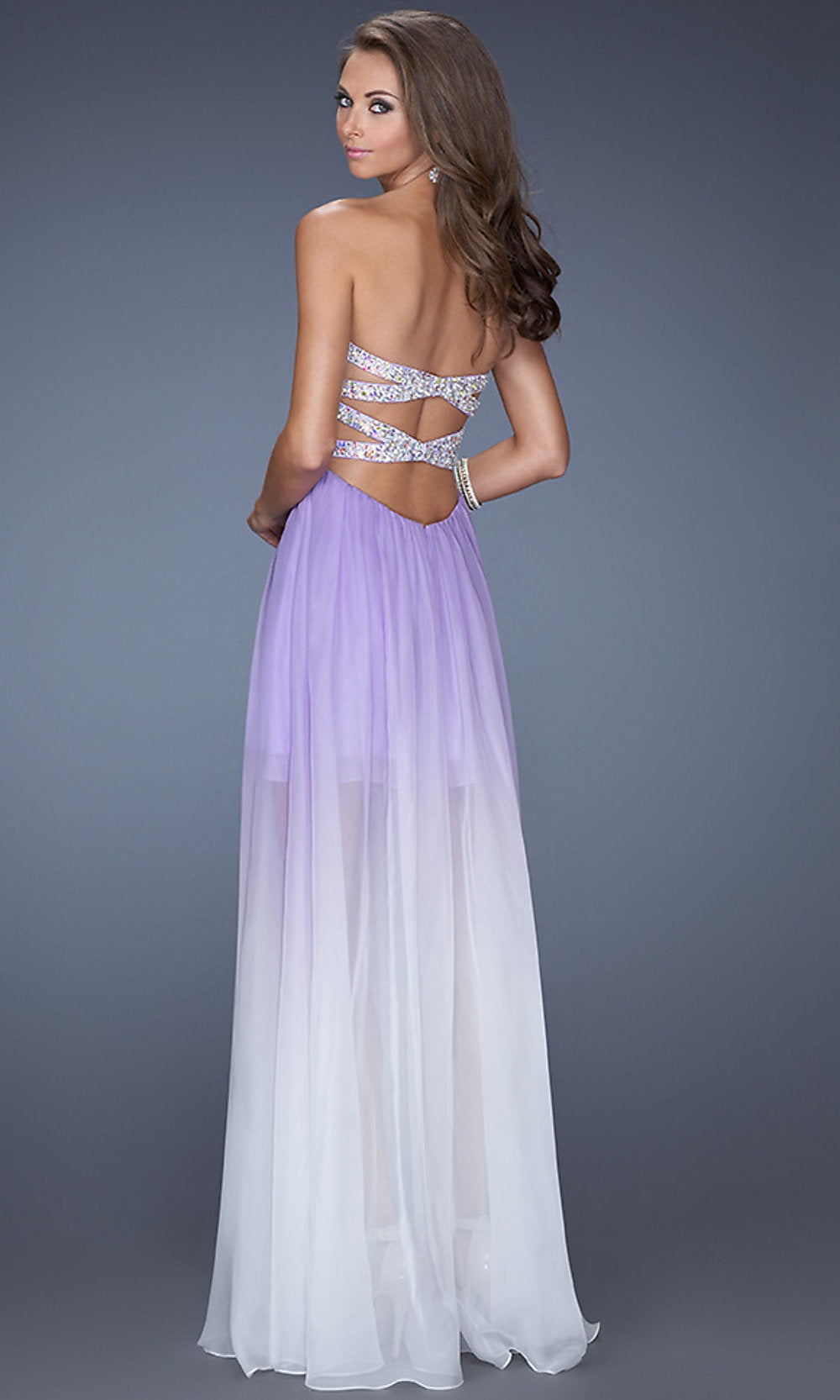 La Femme Strapless Ombre High-Low Prom Dress -PromGirl Nude / 0