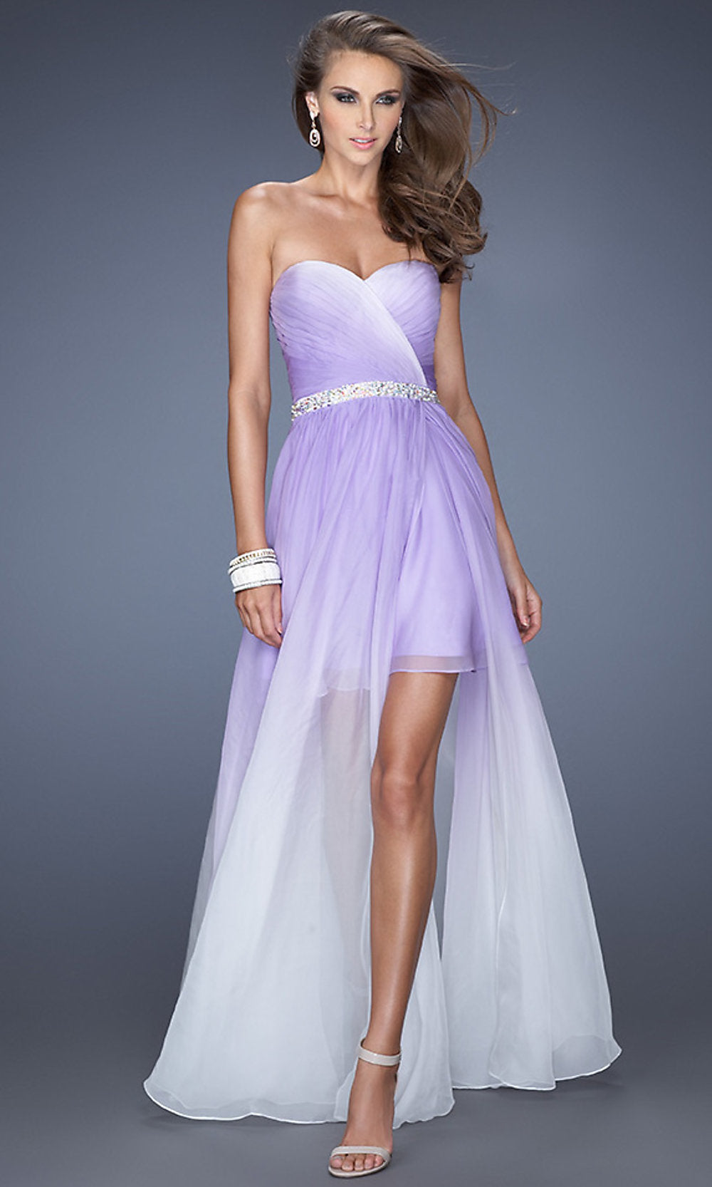 Strapless Ombre High-Low Prom Dress by La Femme