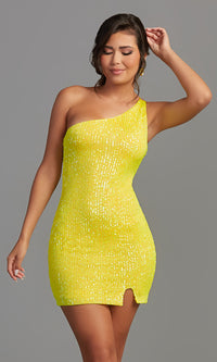 Short One-Shoulder Bright Sequin Homecoming Dress