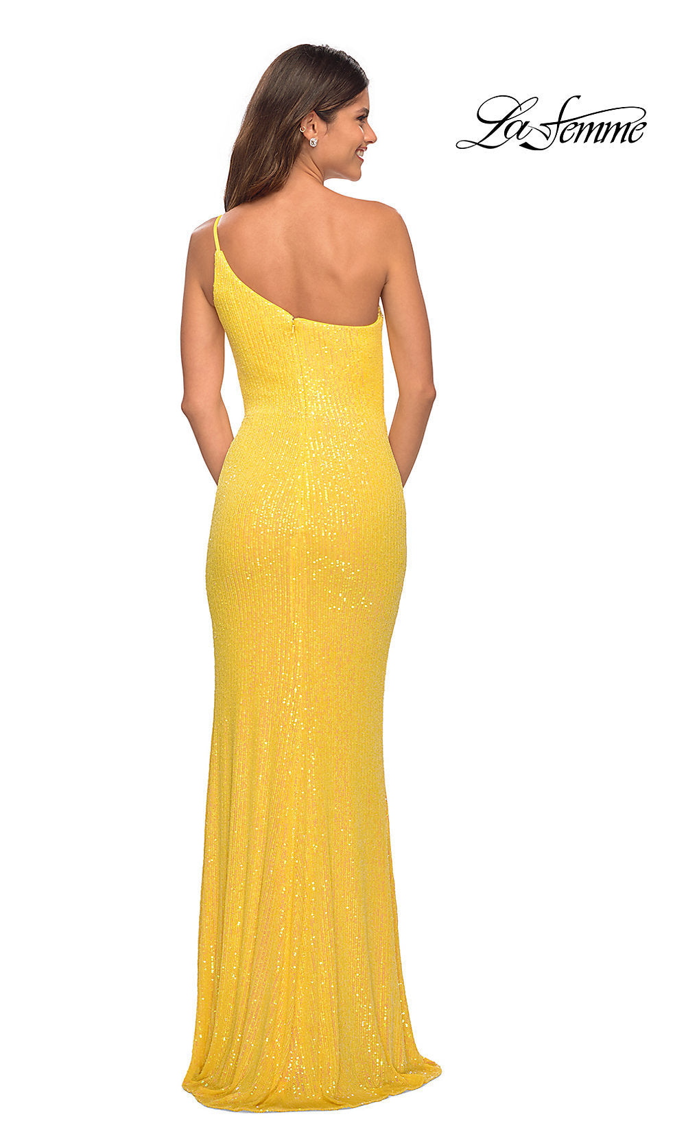 La Femme-La Femme Long Sequin One-Shoulder Prom Dress