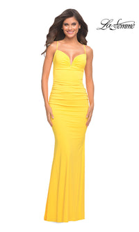 La Femme-La Femme Bright Long Prom Dress with Open Back