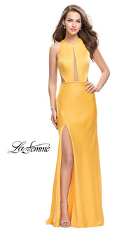La Femme-La Femme Long Open-Back Prom Dress with Slit